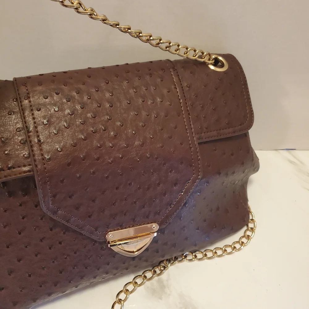Deep Purple Ostrich Shoulder Bag,chain Strap. - Picture 4 of 10